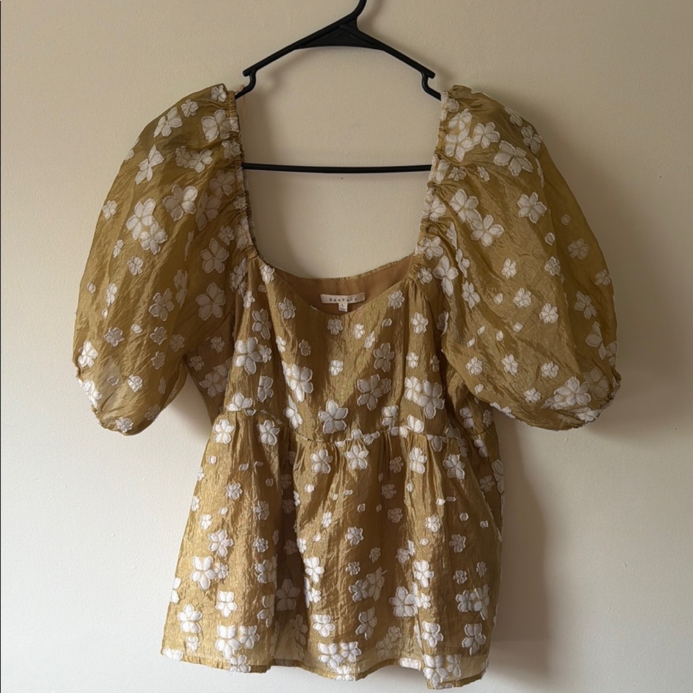 Puff Sleeve Floral Blouse in Mustard Yellow